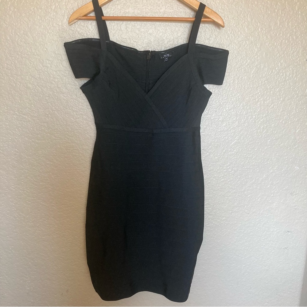 WOW Couture Black Mini Dress Cold Shoulder Spaghetti Strap Dress Size Medium
